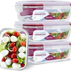 Kit 15 Potes Herméticos de Vidro 10 Copos de Vidro Aruba de Brinde